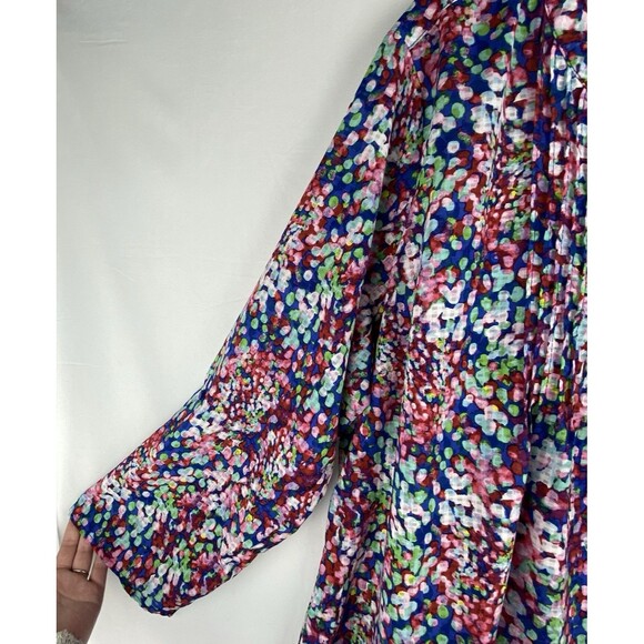 Notations Blouse Women's 3X Split Button Neck Pleated Roll Tab Sleeve Peasant - Picture 4 of 12